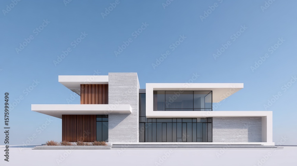 Poster modern architectural design featuring minimalist style with clean lines and expansive windows in a b