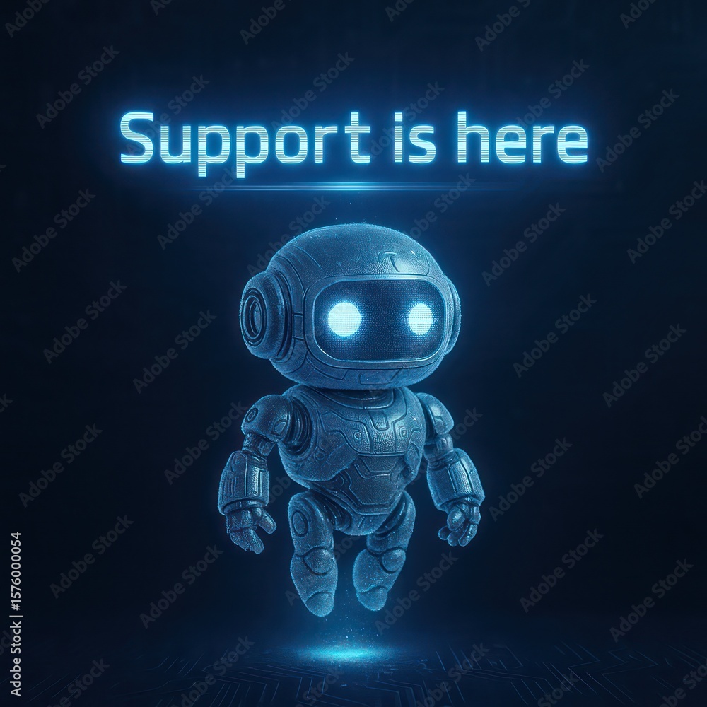 Aufkleber a friendly robotic figure provides reassuring assistance, its glowing eyes and the message 