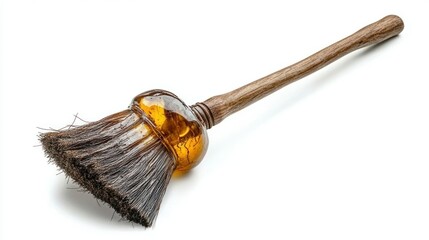 Antique cleaning brush, amber glass head