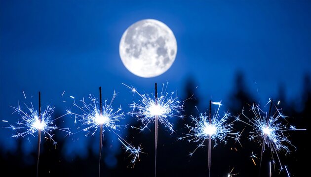 Fireworks and moonlit night - Powered by Adobe