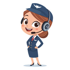 Cheerful Flight Attendant A Delightful Cartoon Illustration isolated on transparent background