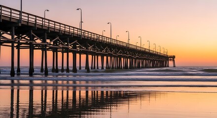 Fototapeta premium Pier at Sunset with Golden Reflections