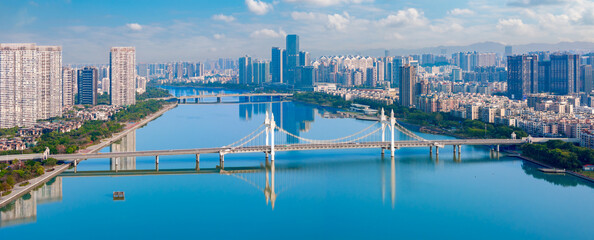 Aerial view of Baishi Bridge in Zhuhai, Guangdong, China