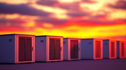 Naklejka premium Small storage units at sunset.