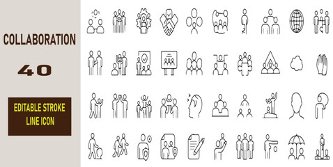  40 Editable Stroke Line Icons: Business, Teamwork & Collaboration