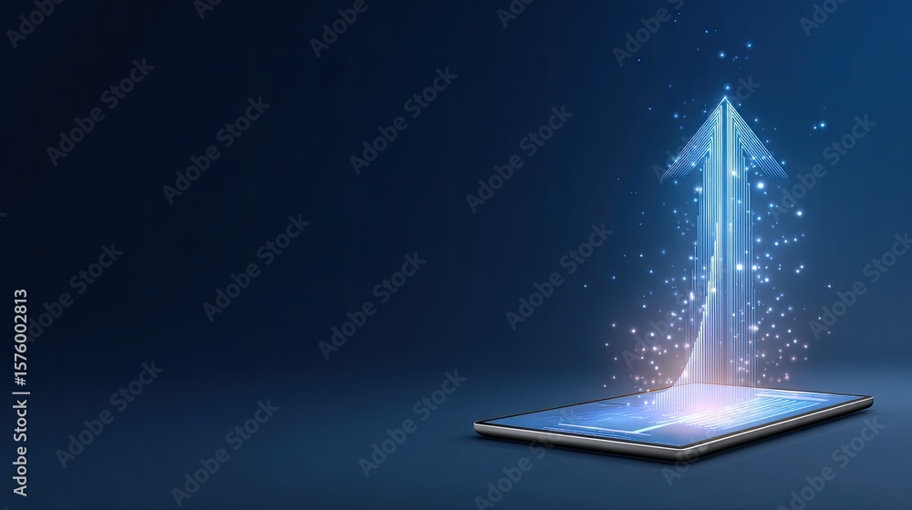 Aufkleber digital transformation concept with tablet and futuristic arrow symbolizing growth and innovation in