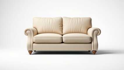 Fototapeta premium Elegant Cream-Colored Couch with Plush Cushions and Classic Design, Perfect for Modern Living Rooms and Cozy Spaces, Enhancing Comfort and Style in Any Home.