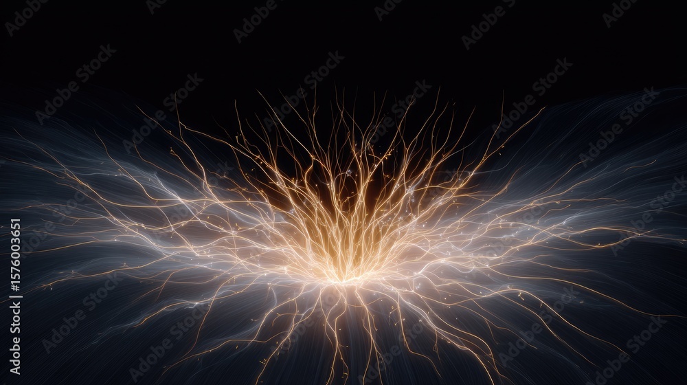 Poster dynamic electric energy release with bright lightning effect and abstract design in dark background