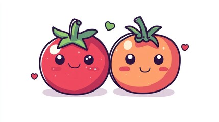Cute cartoon tomatoes, happy and in love