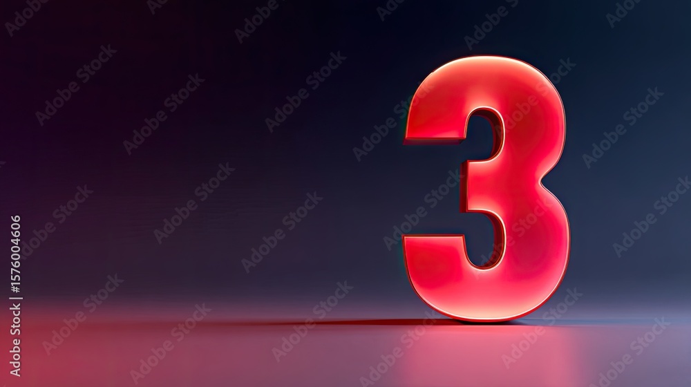Aufkleber bright and modern number three in neon style on a gradient background for creative projects and desi