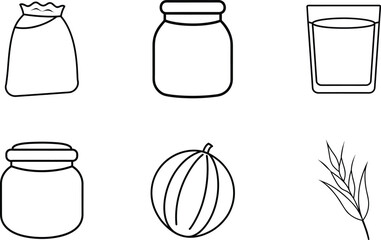 Food Jars and Seasonal Produce Line Art Vector &ndash; Bottle, Jar, Glass, Melon, Herb, Container &ndash; Clean Outline Icons