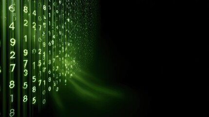 Dynamic Flow of Green Binary Code on Dark Background Representing Digital Technology and Data Processing