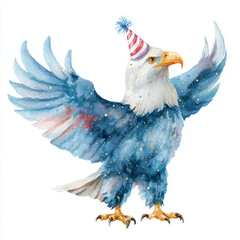 Watercolor Painting of Patriotic Bald Eagle for 4th of July, Representing American Freedom, Strength, National Symbolism, Independence Day Spirit, and USA Pride in Artistic Celebration Style