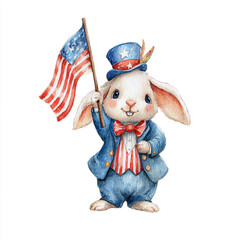 Adorable Patriotic Rabbit Themed for 4th of July Celebration, Featuring Red White and Blue Colors Representing American Spirit, National Pride, Freedom, and USA Independence Day Joy, 