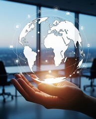 businessman holding global network and data exchange on earth, 3d renders