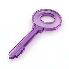 A purple, glassy key graphic on a white background.