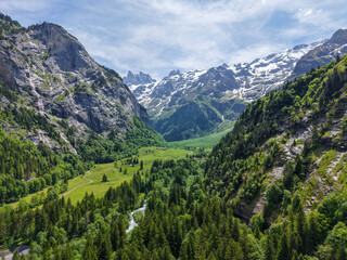 Fototapeta premium Drone view at the landscape of Engelberg in the Swiss alps