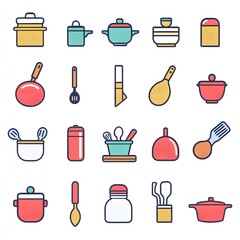Collection of colorful kitchenware icons.