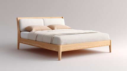 Modern Minimalist Wooden Bed Frame with Soft Cushions Ideal for Contemporary Bedroom Decor