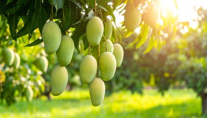 Lush mango orchard in sunlight