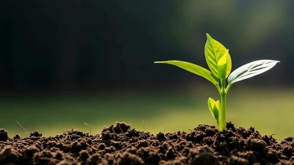 Single seedling sprouting slowly from rich soil with dramatic zoom and soft light - Powered by Adobe