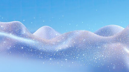Fototapeta premium Dreamy landscape with soft snow-covered hills under bright blue sky filled with sparkling stars and gentle clouds