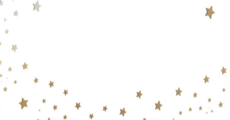 Gold and Silver Stars Scattered on White