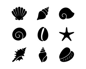 Seashells vector collection sea shells starfish ocean beach nautical marine summer silhouette design icon set art