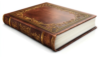 Ornate leather-bound book, gold accents