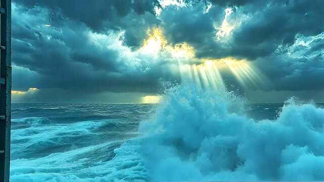 Window frames dramatic ocean storm