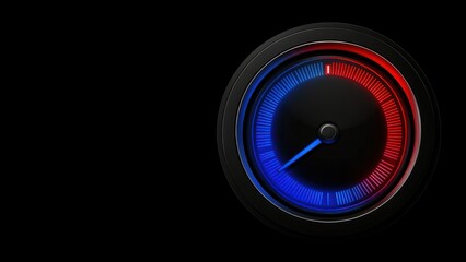 A digital gauge with blue and red indicators.