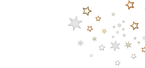 Beautiful image of silver and gold stars scattered on a white background. Perfect for backgrounds, cards, and more.
