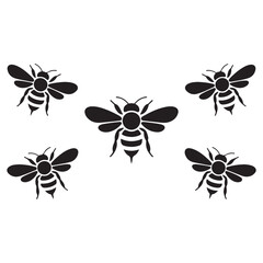 set of bee vector silhouette 