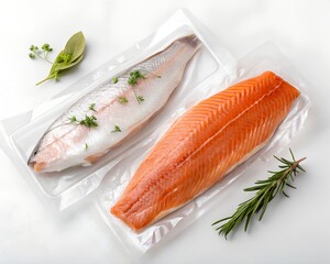 High-quality fresh fish in minimalist vacuum-sealed packaging