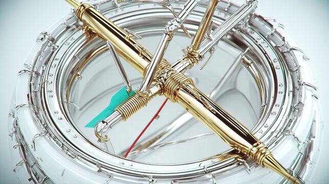 Futuristic compass spinning, white background, navigation concept - Powered by Adobe