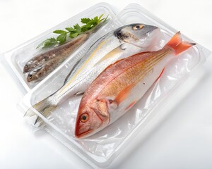 Fresh fish in clear packaging ready for professional retail sale