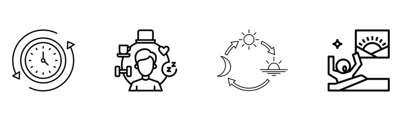 Daily Routine & Sleep Cycle Icons: Time Management & Morning Wake-Up Set