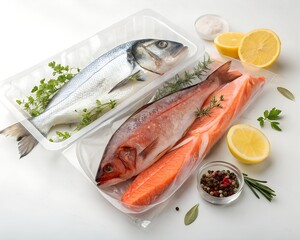 Healthy fresh fish in clear packaging for seafood branding
