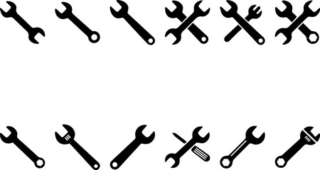 Black Wrench Icons: Repair, Maintenance, and Tools Set, Silhouette Vector EPS File