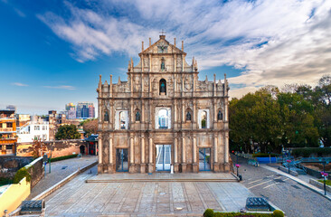 Aerial view of the Ruins of St. Paul's in Macau, China