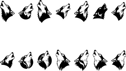 Howling Wolf Heads: Monochrome Vector Pack for Logo Design, Silhouette EPS File