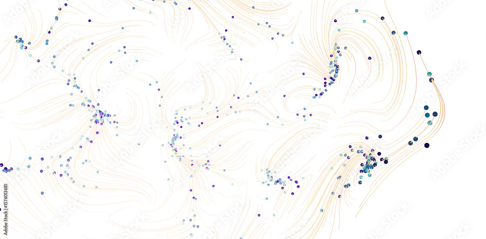 Poster colorful abstract background with flowing lines and data points. ideal for tech, science, or ai conc