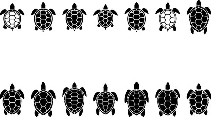 Sea Turtle Silhouette Collection: Top View, Black and White Vector Graphics