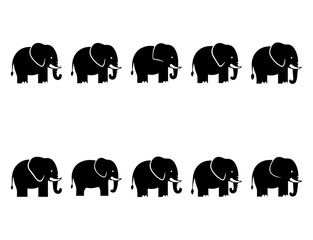 Ten Black Elephant Silhouettes: Simple, Repeating Animal Icons for Design, Vector EPS File