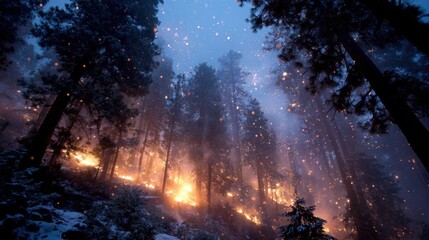 Fototapeta premium Fire spread speed measures how quickly flames travel through materials or terrain, impacting firefighting and safety strategies. 