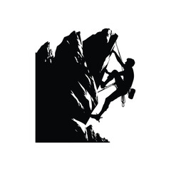 rock climbing vector silhouette line art logo design illustration