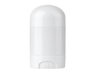A white, cylindrical deodorant stick with a rounded cap and a textured twisting base is shown upright.