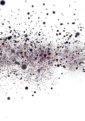 Scattered dots, abstract background, red, blue, gray particles, white background, design element