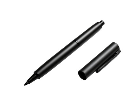  Minimalistic Black Felt Tip Pen with Open Cap on White Background.