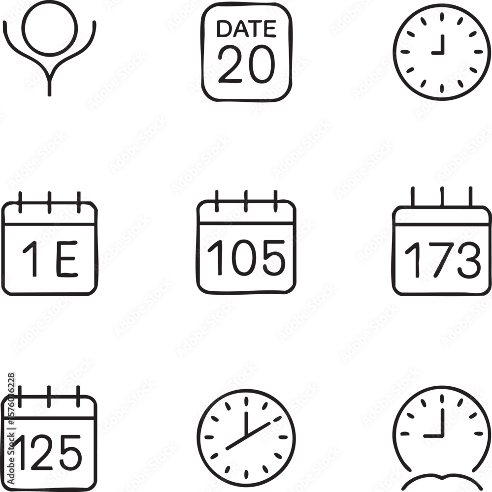 Aufkleber set of 9 minimalist line art icons calendar date and clock symbols icon set time